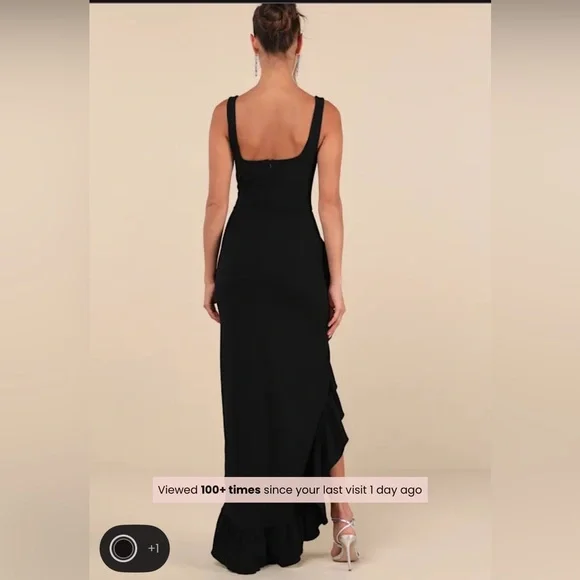 Lulus Immaculate Excellence Black Sleeveless Ruffled Tulip Maxi Dress - Size L - Picture 2 of 2